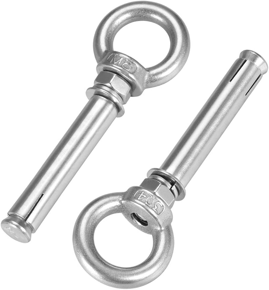 M8 x 80 Expansion Eyebolt Eye Nut Screw with Ring 304 Stainless Steel Anchor Raw Bolts 2 Pcs
