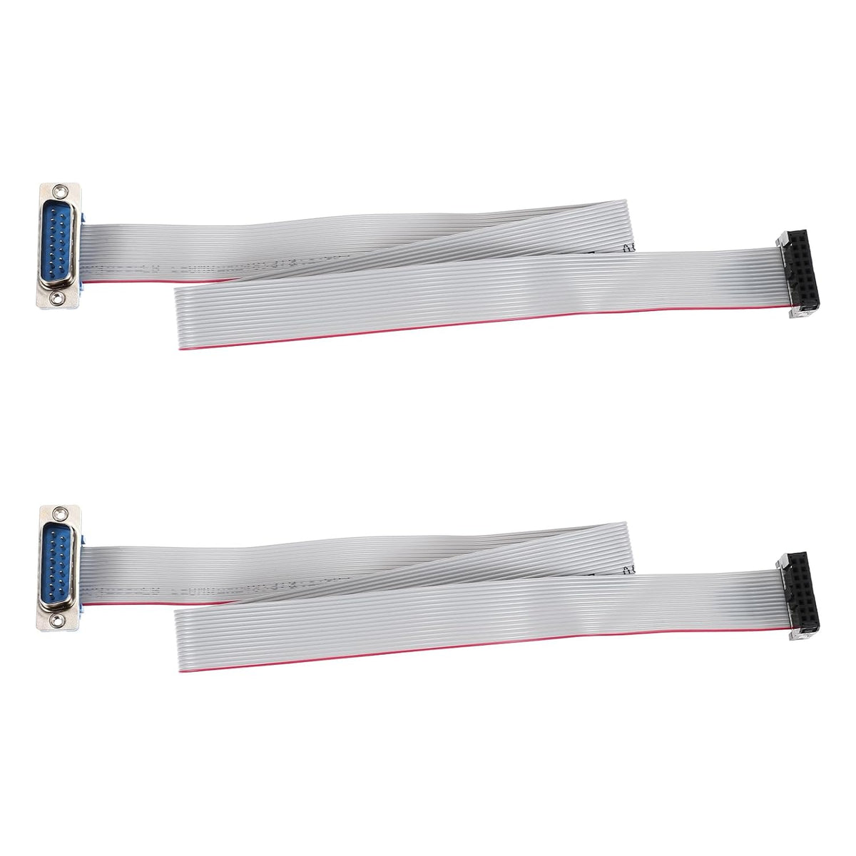 IDC Wire Flat Ribbon Cable DB15 Male to FC-16 Female Connector 2.54mm Pitch 50cm Length 2pcs