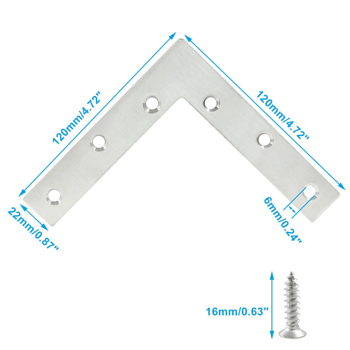 LinkMejor 4 Pack L-formet Flad Brætte, 4.7" x 4.7", Sølv