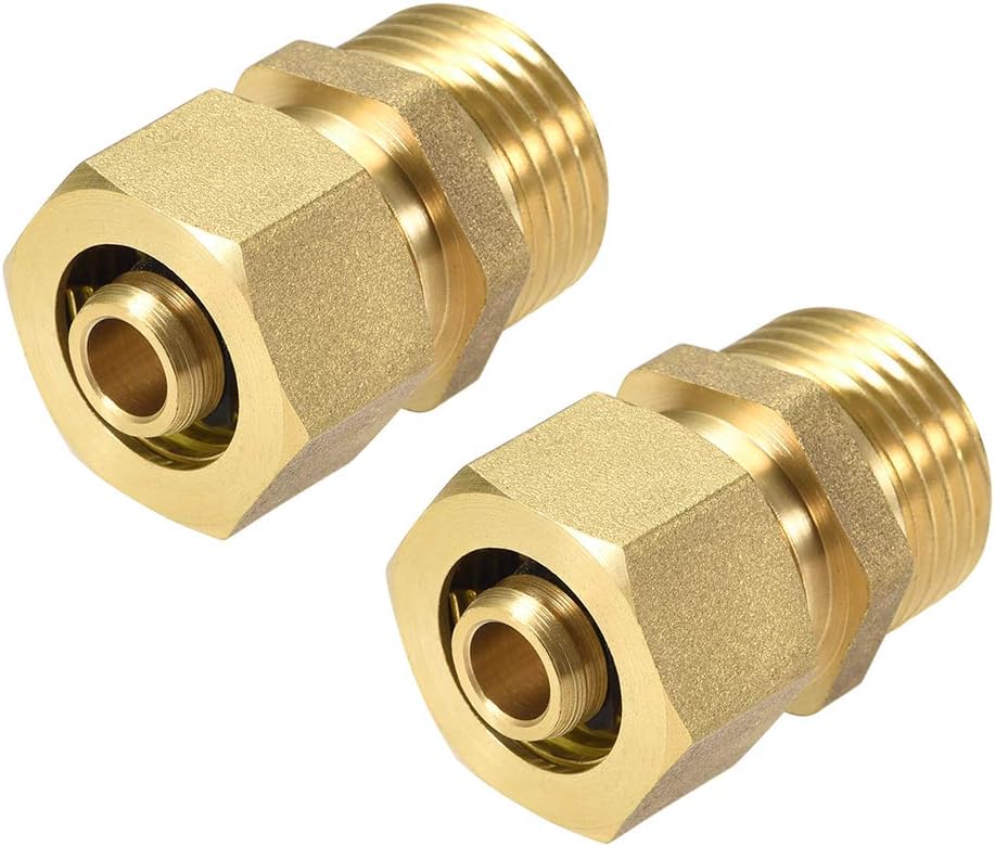 Brass Compression Tube Fitting Connector Adapter 14mm Tube OD X 1/2 G Male Gold Tone 2pcs