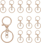 LinkMejor 12Pcs Metal Lobster Claw Clasps with Swivel Clasps Clips Flat Split Ring for DIY Craft (Khaki)