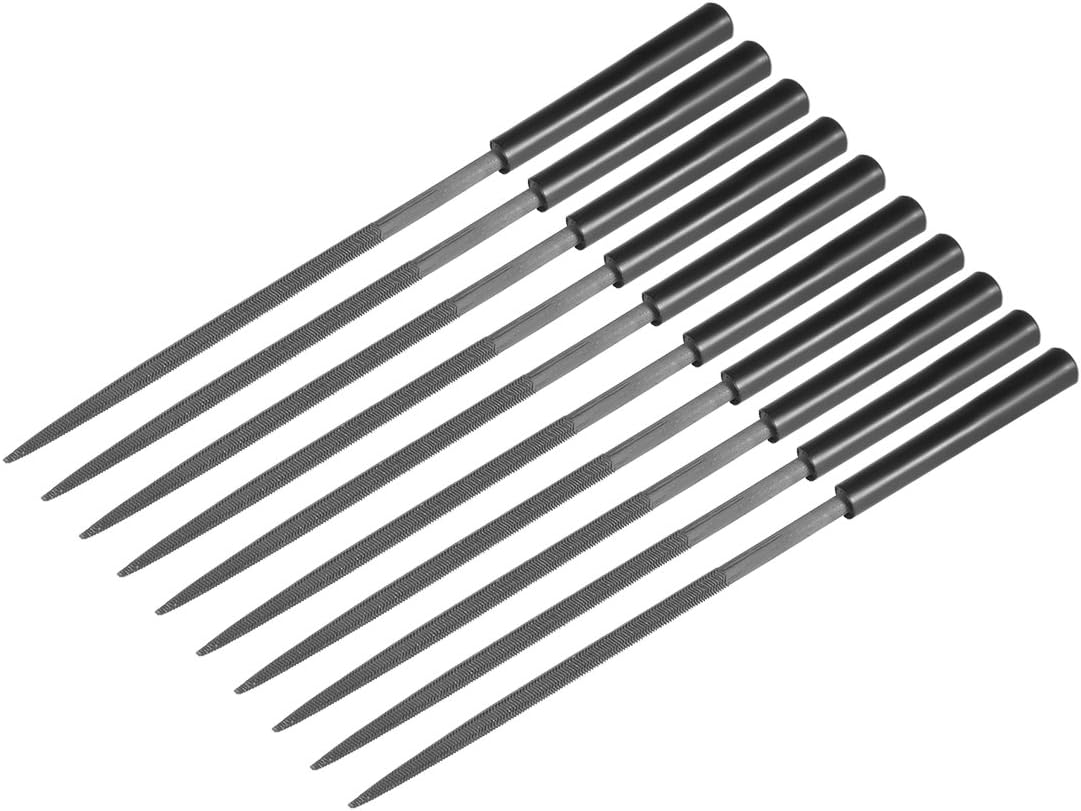 10Pcs Second Cut Steel Round Needle File with Plastic Handle, 4mm x 160mm
