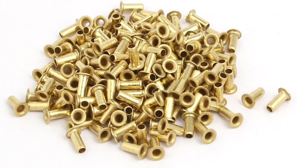 LinkMejor 200pcs M2.5 x 6mm Brass Plated Metal Hollow Eyelets Rivets Gold Tone