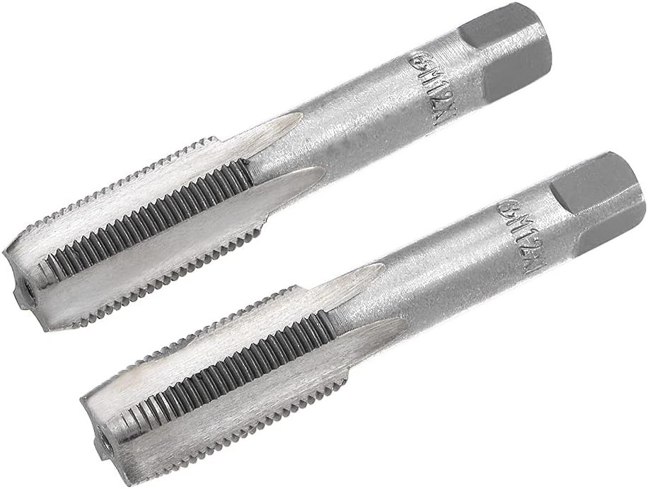 Metric Hand Tap M12 Thread 1 Pitch 4 Straight Flutes H2 Alloy Tool Steel Bottom & Taper Screw Tap Set Tapping Tools for Repairing 1 Pair