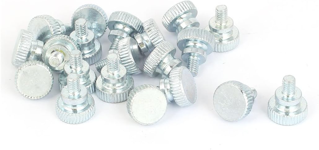 a16052800ux0030 M4x6mm Carbon Steel Flat Point Knurled Head Thumb Screw Silver Tone 20pcs