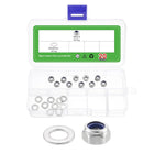 20Pcs M5 x 0.8 Nylon Insert Hex Lock Nut Kit, 304 Stainless Steel Lock Nuts with M5x10x1mm Flat Washers Self Tight Hex Lock Nuts, Silver&Blue