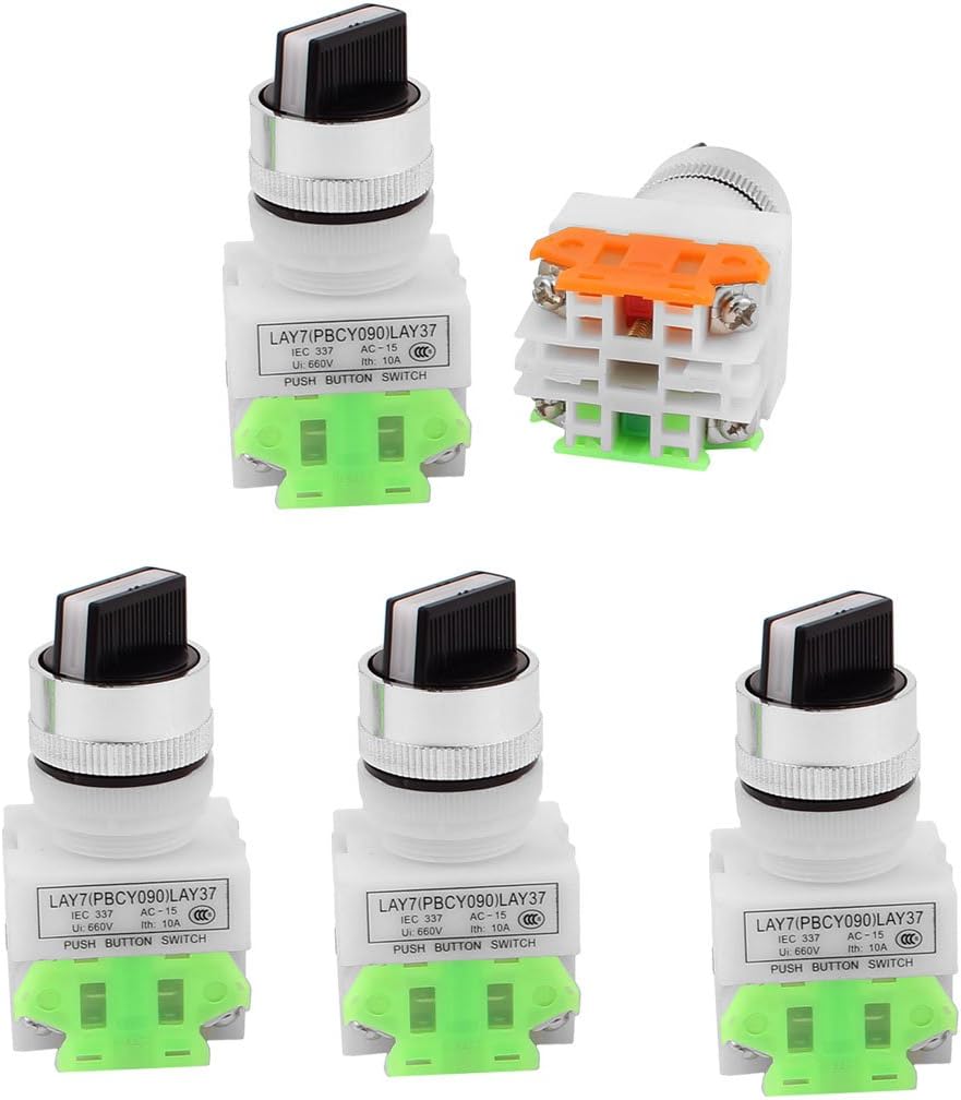 AC 660V 10A NO/NC DPST 2 Position Latching Selector Rotary Switch 5PCS