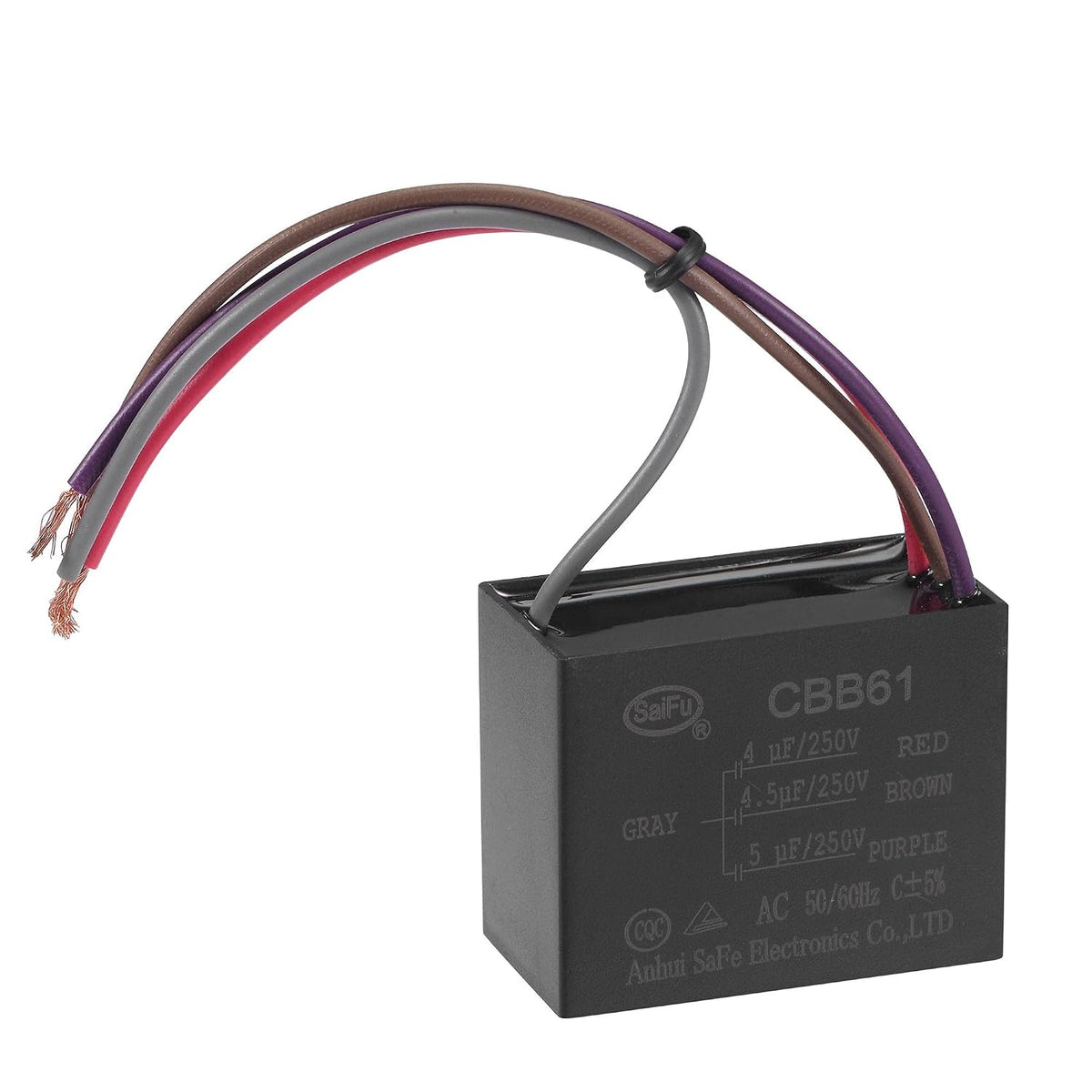Ceiling Fan Capacitor CBB61 4/4.5/5uF 250V AC 4 Wires Metallized Polypropylene Film Capacitor 48x38x26mm for Electric Fan Pump Motor Generator