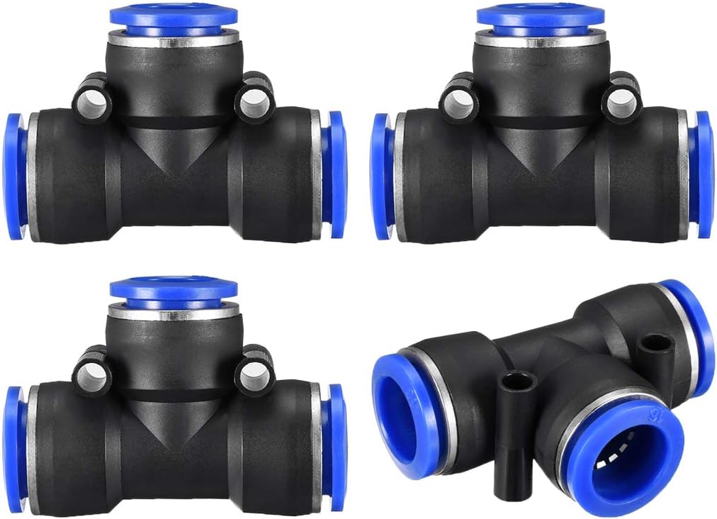 Plastic Tee Push To Connect Tube Fittings 16mm or 5/8" OD Push Lock Blue 4pcs