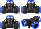 Plastic Tee Push To Connect Tube Fittings 16mm or 5/8" OD Push Lock Blue 4pcs