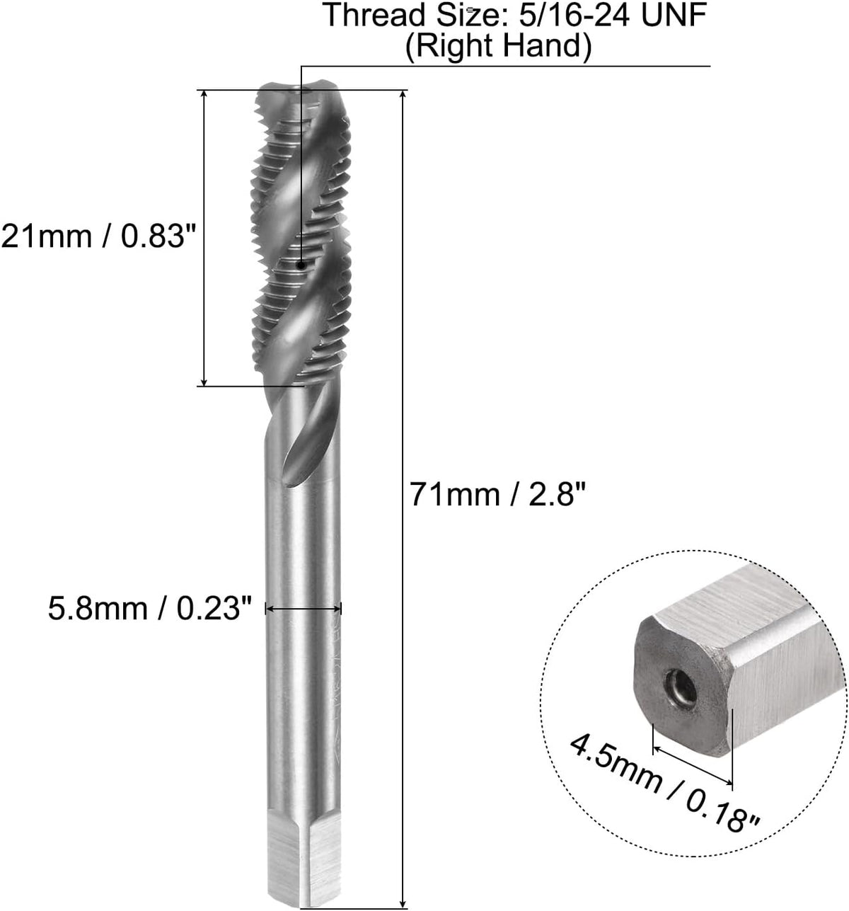 2kpl Spiral Flute Thread Taps, 5/16-24 UNF 2B Screw Threading Tap, koneistustöökalut koneistajan korjaukseen (6542 korkean nopeuden teräs, ei maalattu)