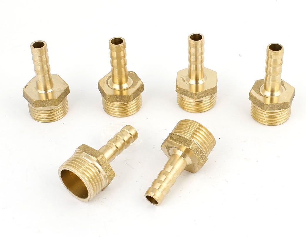 6pcs 3/8PT Male Thread x 6mm Hose Barb Straight Coupler Fitting