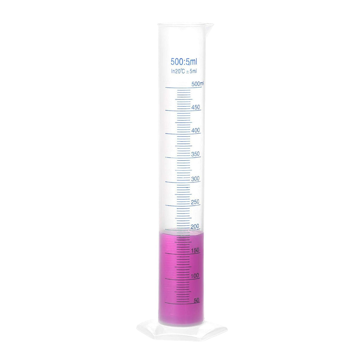 Plastic Graduated Cylinder, 500ml Measuring Cylinder, Science Test Tube Beakers, 2-Sided Metric Marking, Clear Hex Base for Lab Home