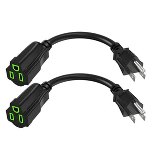 Cavo Estensibile 0.5FT/6Pollici(2 Confezioni), Cavo Estensibile Breve con 3 Spine, Risparmiatore di Presa, Singola Pорта, Robusto, Impermeabile, Flessibile, 16 AWG, 13A 125V, Cavi Estensibili con 15 Cinghie di Cablaggio