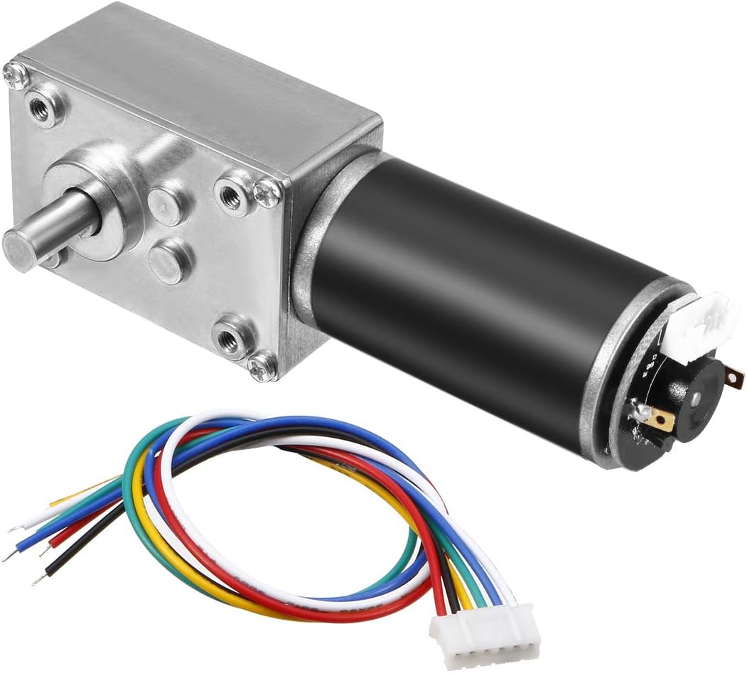 DC 12V 37RPM 12Kg.cm Self-Locking Worm Gear Motor with Encoder and Cable High Torque Speed Reduction Motor
