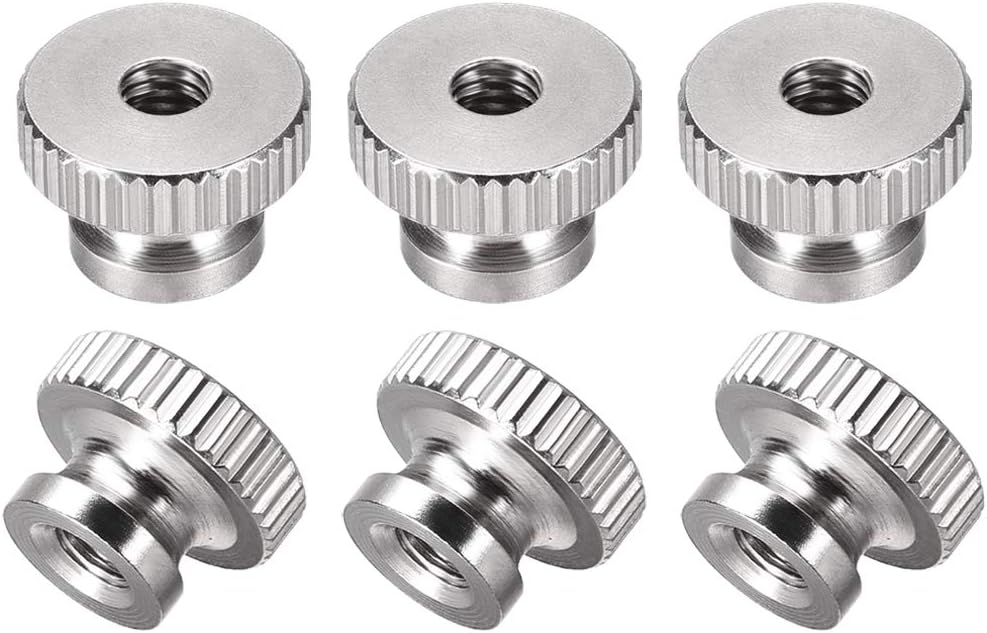 Knurled Thumb Nuts, 6Pcs M4x0.7mm 304 Stainless Steel Round Knobs Fasteners for 3D Printer Parts, Silver Tone