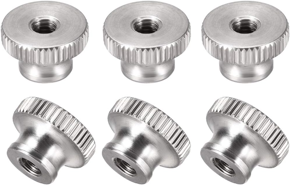 Knurled Thumb Nuts, 6Pcs M5x0.8mm 304 Stainless Steel Round Knobs Fasteners for 3D Printer Parts, Silver Tone