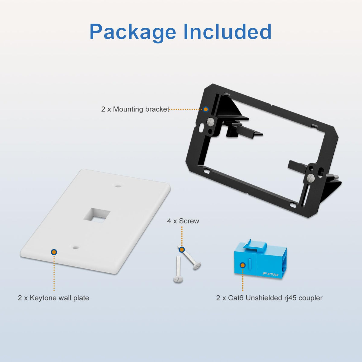 LinkMejor 2-Pack Cat6 Ethernet Wall Plate, 1-Port Keystone+Bracket, Blue