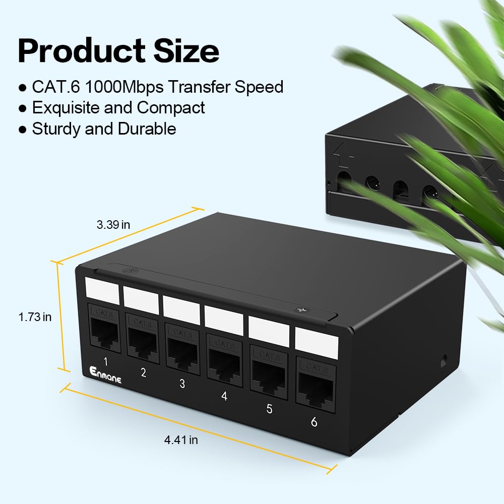 LinkMejor 6Port Patch Panel CAT6 Keystone Patch Panel Skjermet Nettverks Patch Patch med Smart Kabelhåndtering for Hjemme/Office Nettverk (1U 6Port, CAT6)
