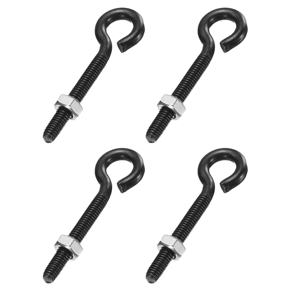 4 Pack Eye Bolts, M6 x 50mm 304 Stainless Steel Threaded Eyebolt Black Eye Hooks with Nut for Hanging or Securing Cables