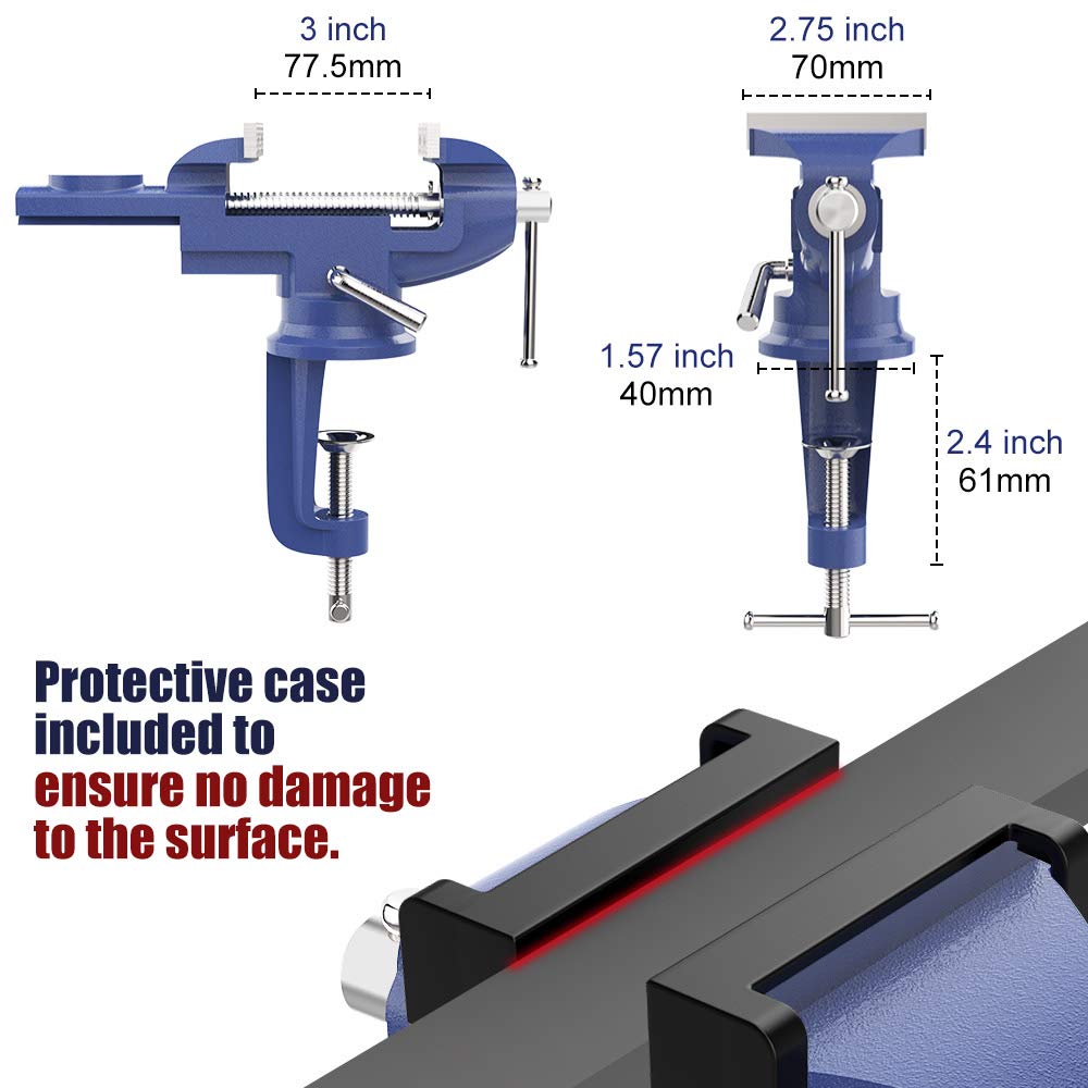 LinkMejor Table Vise 3 Inch, Universal Vise Bench Clamp, Blue