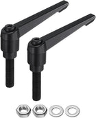 2pcs Lever Adjustable Handles M10 x 40mm Metric Male Thread with Nuts Washers, Level Clamping Handle Set Hand Stud Knobs Rotating Screw Handles Bolts with Locking Lever, Black