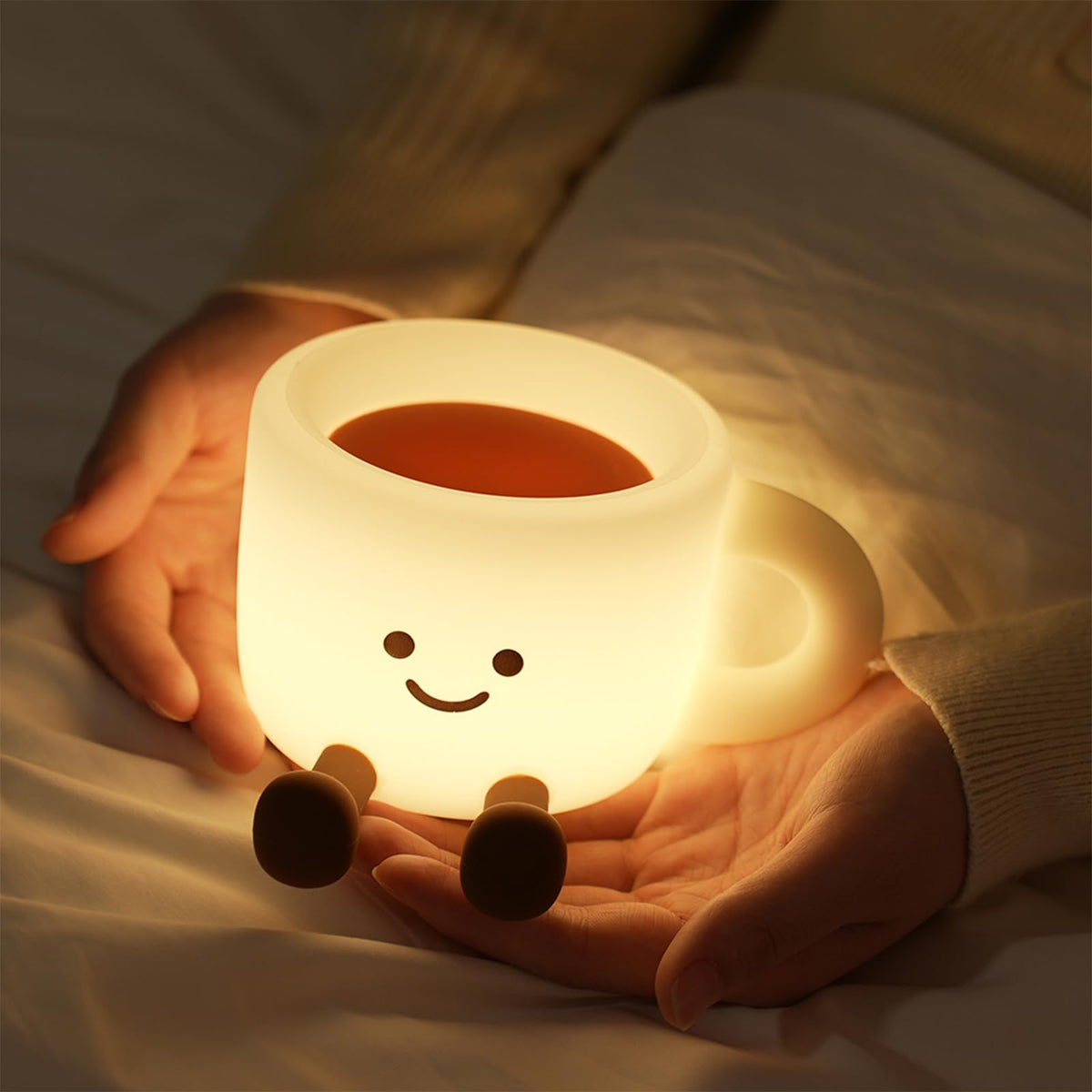 Luz Noturna de Cápsula de Café Silicone, Lâmpada de Cabeceira Tátil Recarregável