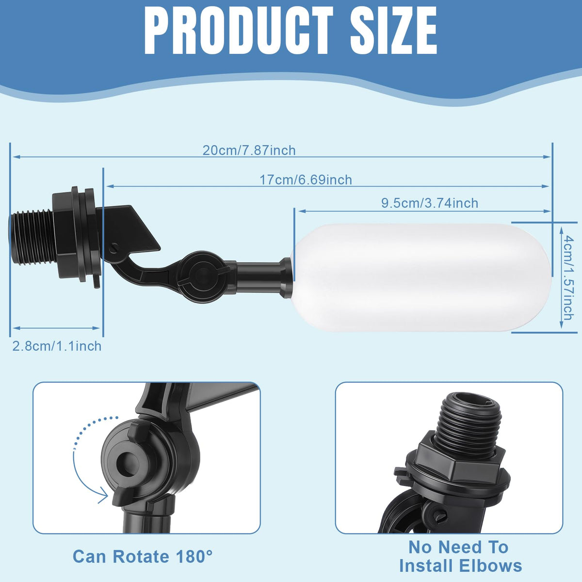 LinkMejor 3 Pack Float Valve 1/2 Tomers Automatisk Fyld Float Ventil, Sort