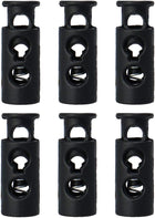 LinkMejor 6pcs Plastic Spring Cord Locks, End Stopper Double Hole Toggle Rope Fastener for Drawstrings Clothing, Shoelaces, Bags, Black