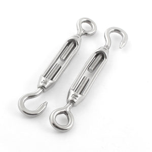 2 PCS Silver Tone Hook Eye Turnbuckle for 1/8 Inch Wire Rope