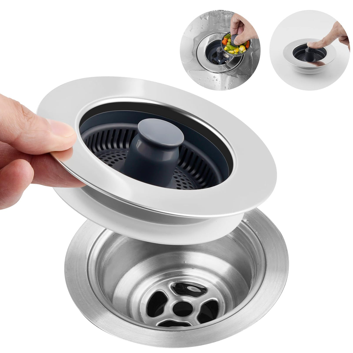 LinkMejor 3-in-1 Saluran Pemfilter Air Kandang Dapur & Stopper, Tangi Rata, Krom