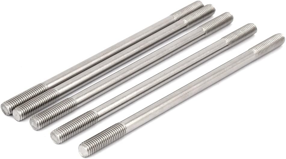 M10x200mm Double End Thread 304 Stainless Steel Tight Adjustable Push Rod Stud 5pcs