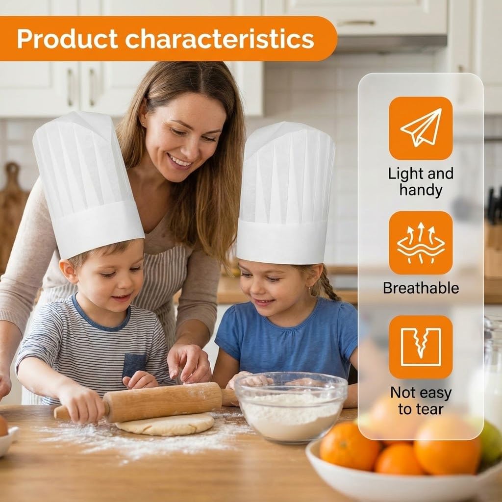 Helm Chef 32 Pcs untuk Anak-Anak, Helm Chef Kertas Bersiharan, Putih