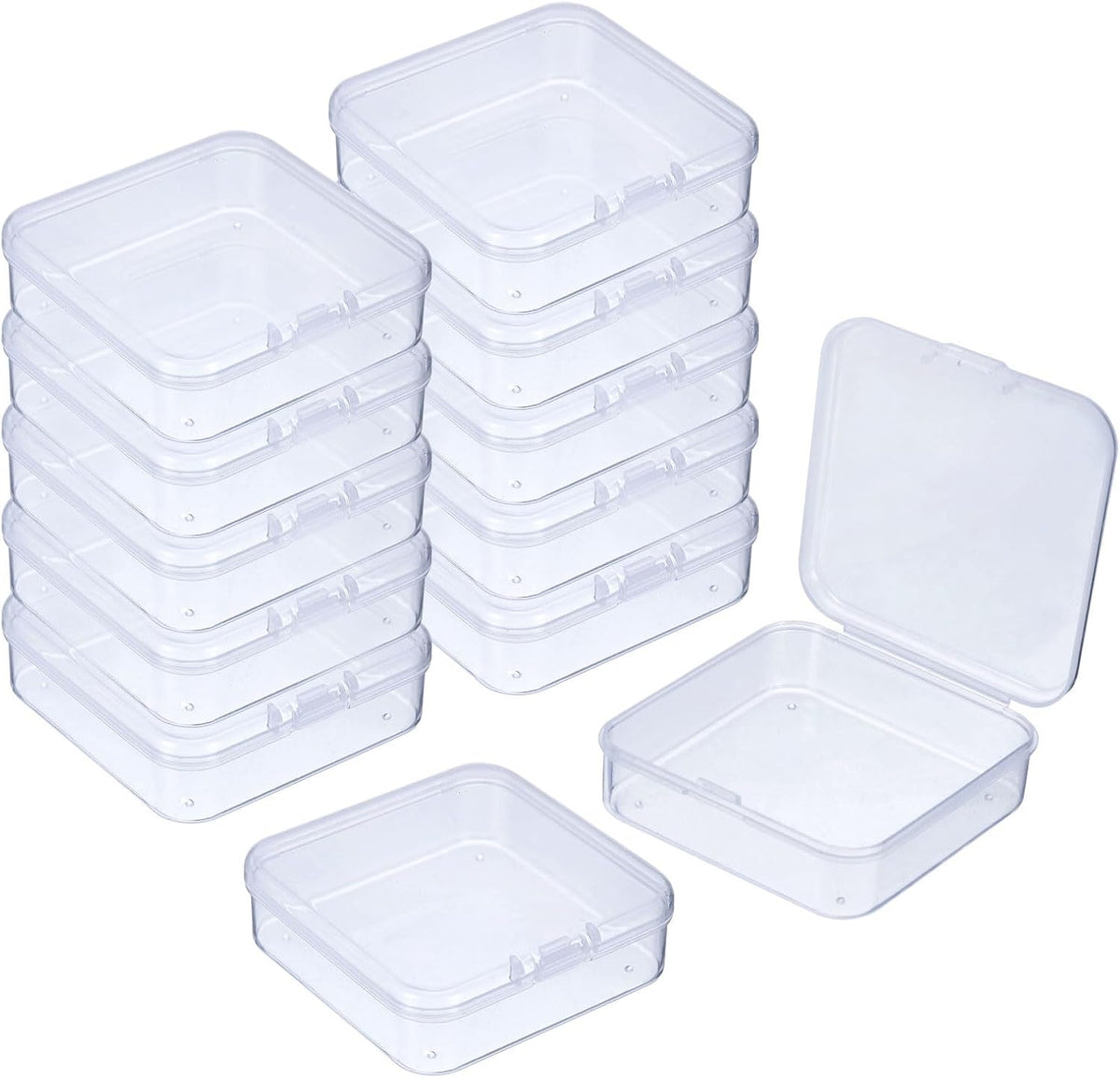 72Pcs Clear Small Plastic Beads Storage Containers with Lids, Square Anti-Oxidation Jewelry Storage Boxes for Small Items Craft, Beads, Ear Studs, Necklaces(2.6×2.56×0.79In)