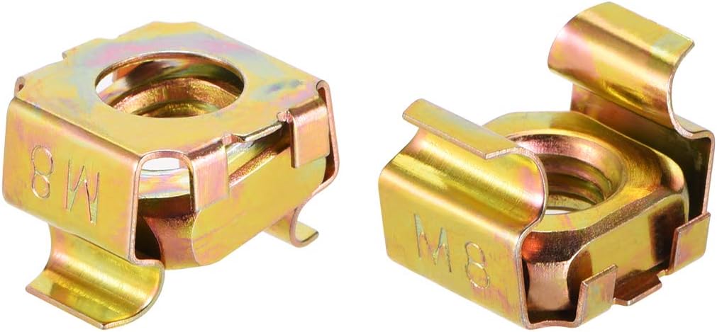 M8 Cage Nuts for Server Rack Cabinet, Carbon Steel Yellow Zinc Plated, Pack of 10