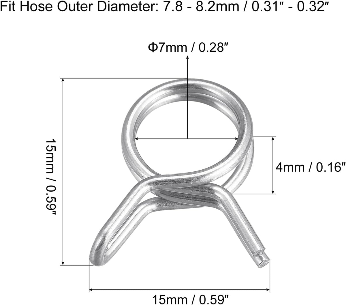 Doppelte Drahtbogenschiene, 10 Stk. 304 Edelstahl 13mm Innendurchmesser, passend für 14,6mm-15mm OD Schlauch Kraftstoffleitung Silikonrohrbänder Clip