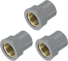 3 Pcs PVC Pipe Fittings, 25mm 3/4 PT Female Brass Threaded Pipe Coupling Pipe Fitting Hose Adapter Connector for Home Sewer Plumbing Irrigation, Grey