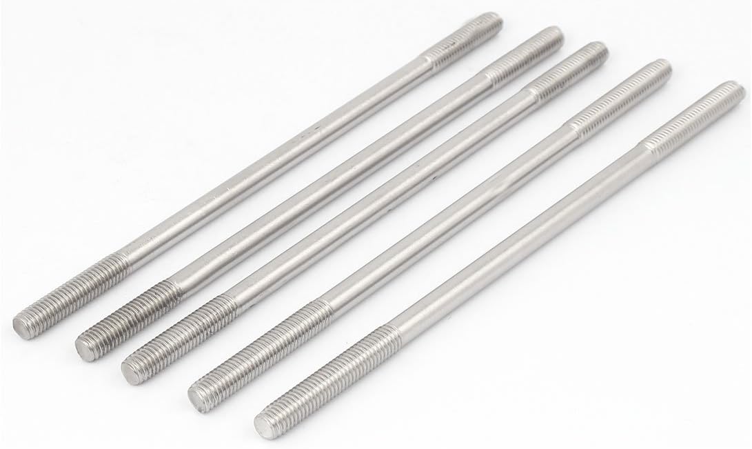 M8 x 190mm Tight Adjustable Push Rod Double End Thread Stud Screw Bolt 5pcs