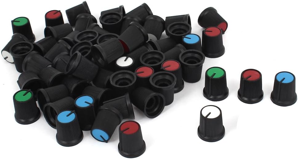 60 Pcs 6mm Knurled Shaft Potentiometer Rotary Knob Caps 15mmx15mm