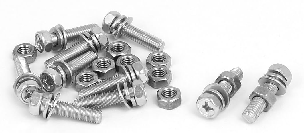 M5 x 20mm 304 Stainless Steel Phillips Hex Head Bolts Nuts w Washers 10 Sets