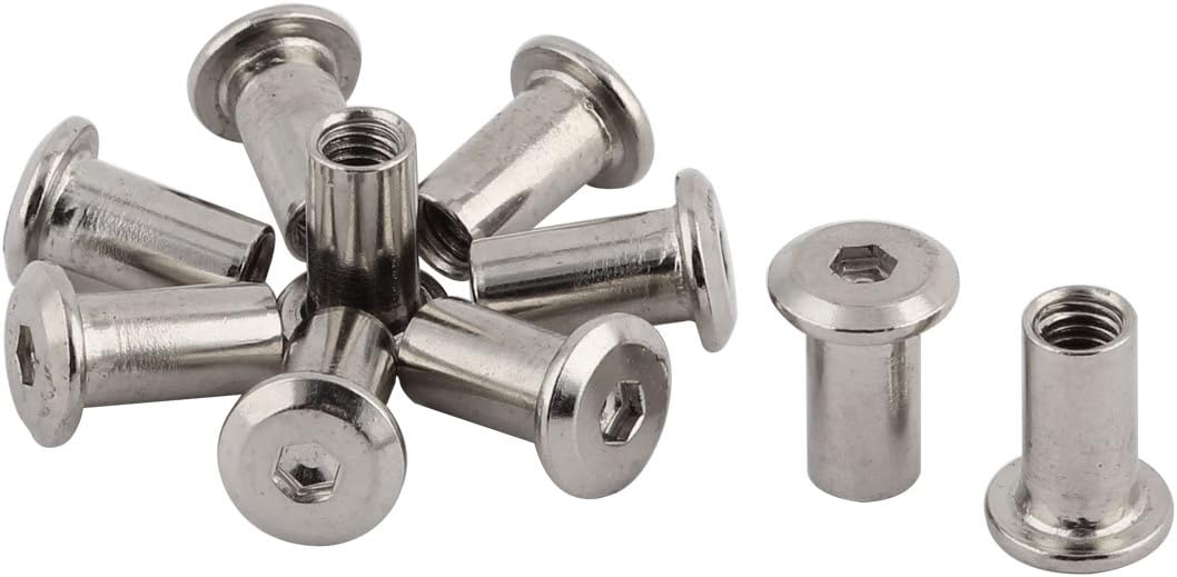 6mm Thread Dia 15mm Long Alloy Steel Flat Head Inner Hexagon Blind Rivet Nuts Fasteners Silver Tone 10pcs