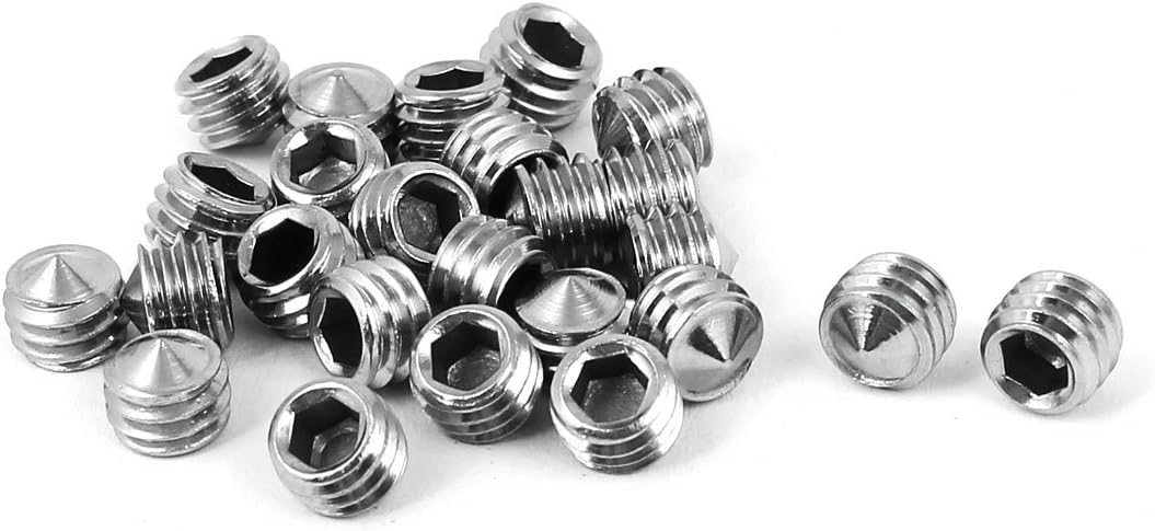 M6 x 5mm Cone Point Hex Socket Set Grub Screw Silver Tone 25 Pcs