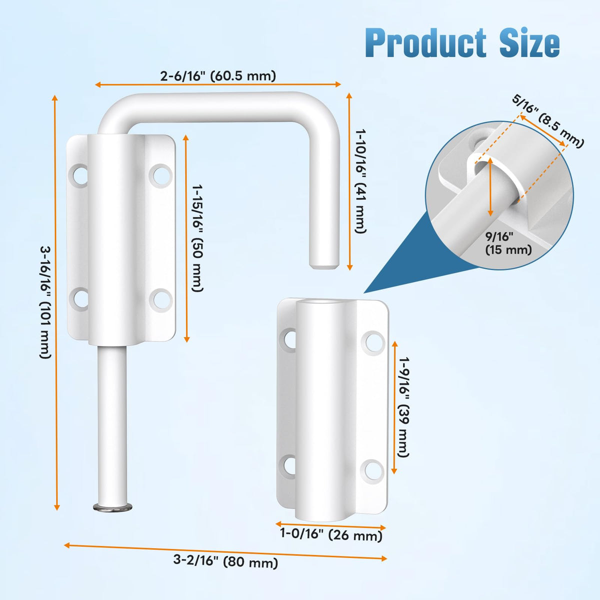 LinkMejor 2-3/8 Inch U Patio Sliding Door Loop Lock Latch White 1-Pack