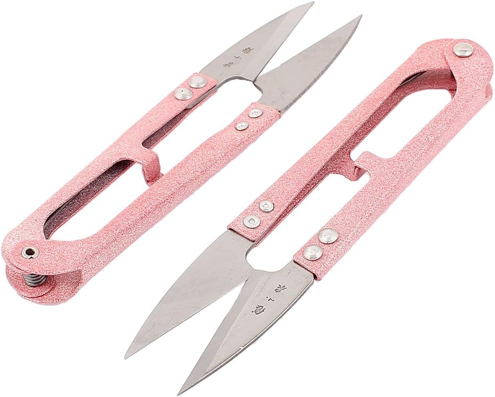 LinkMejor Fishing Line Cross Stitch Yarn U Shaped Metal Scissor Cutter Pink 2Pcs
