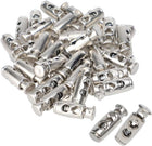 LinkMejor 50pcs Spring Cord Locks Plastic Ends Stopper Double Hole Toggle Fastener Rope Ends for Drawstrings, Shoelaces, Tents, Lanyard, Silver Tone