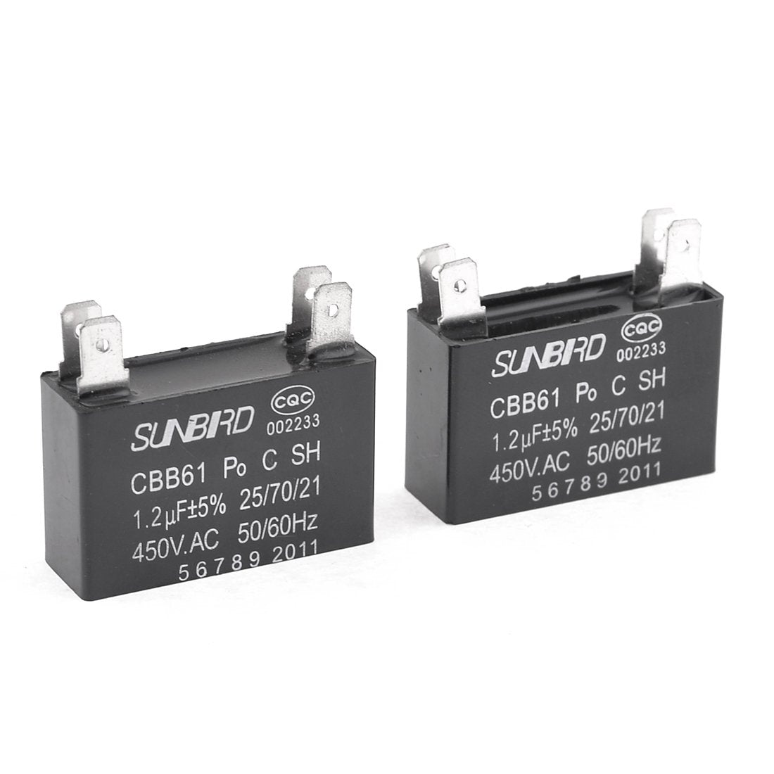 a13070900ux1317 2 Piece 450V 1.2uF 4-pin Rectangle Air Conditioner Washing Machine Capacitor, 1.65" Width, 1.42" Length
