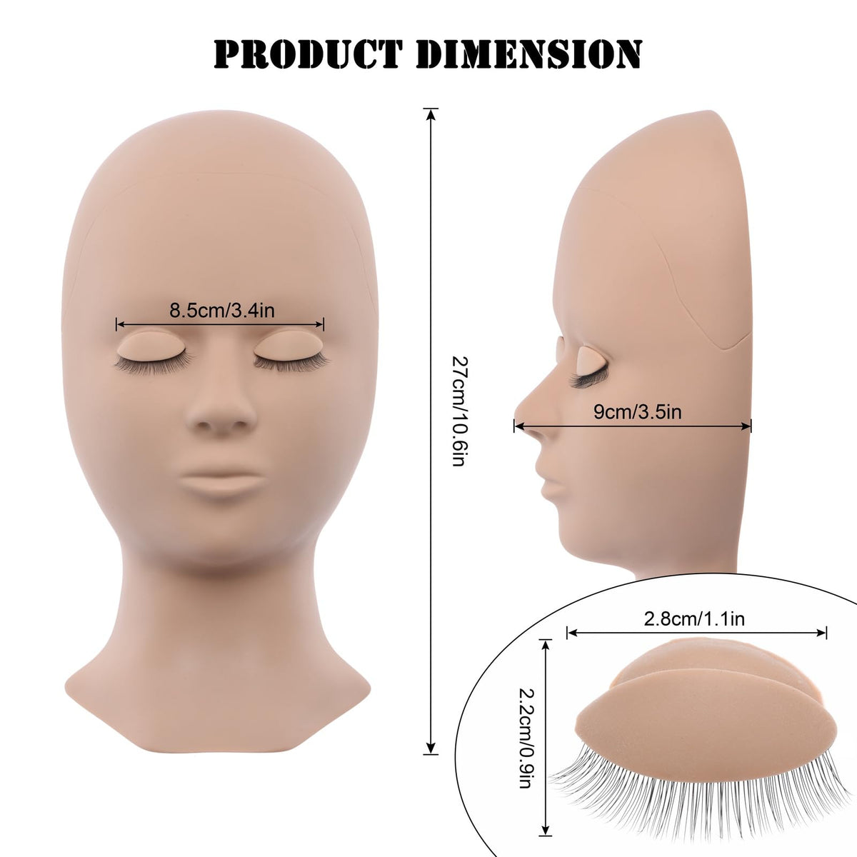 Lash mannequin hoved med 4 par DOUBL-LAG Eyelash Praktiske Øjenlåg