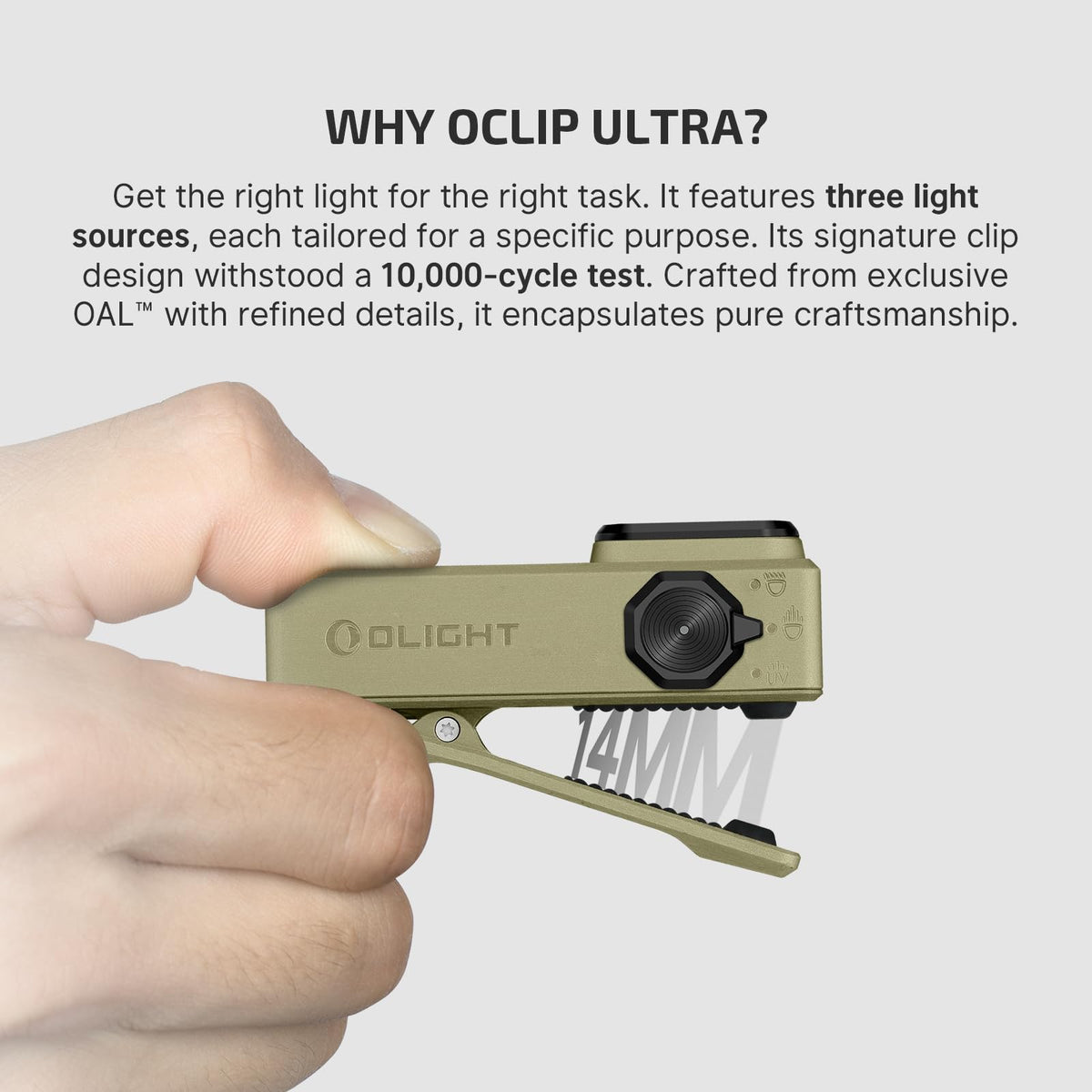 LinkMejor Oclip Ultra wiederaufladbarer EDC Taschenlampe, UV-Licht, Olivgrün