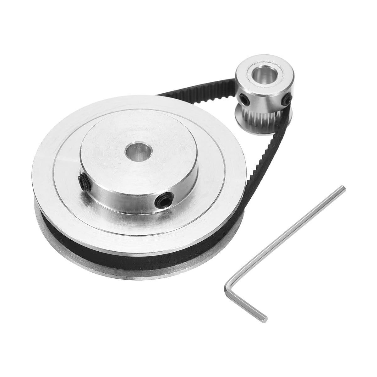 GT-2 Synchronous Wheel 20&80 Teeth 6.35mm Bore, Aluminum Alloy Timing Pulley Wheel with 1Pcs Length 200mm, Width 6mm Belt for 3D Printer, CNC Machine (20-80T-6.35B-6)