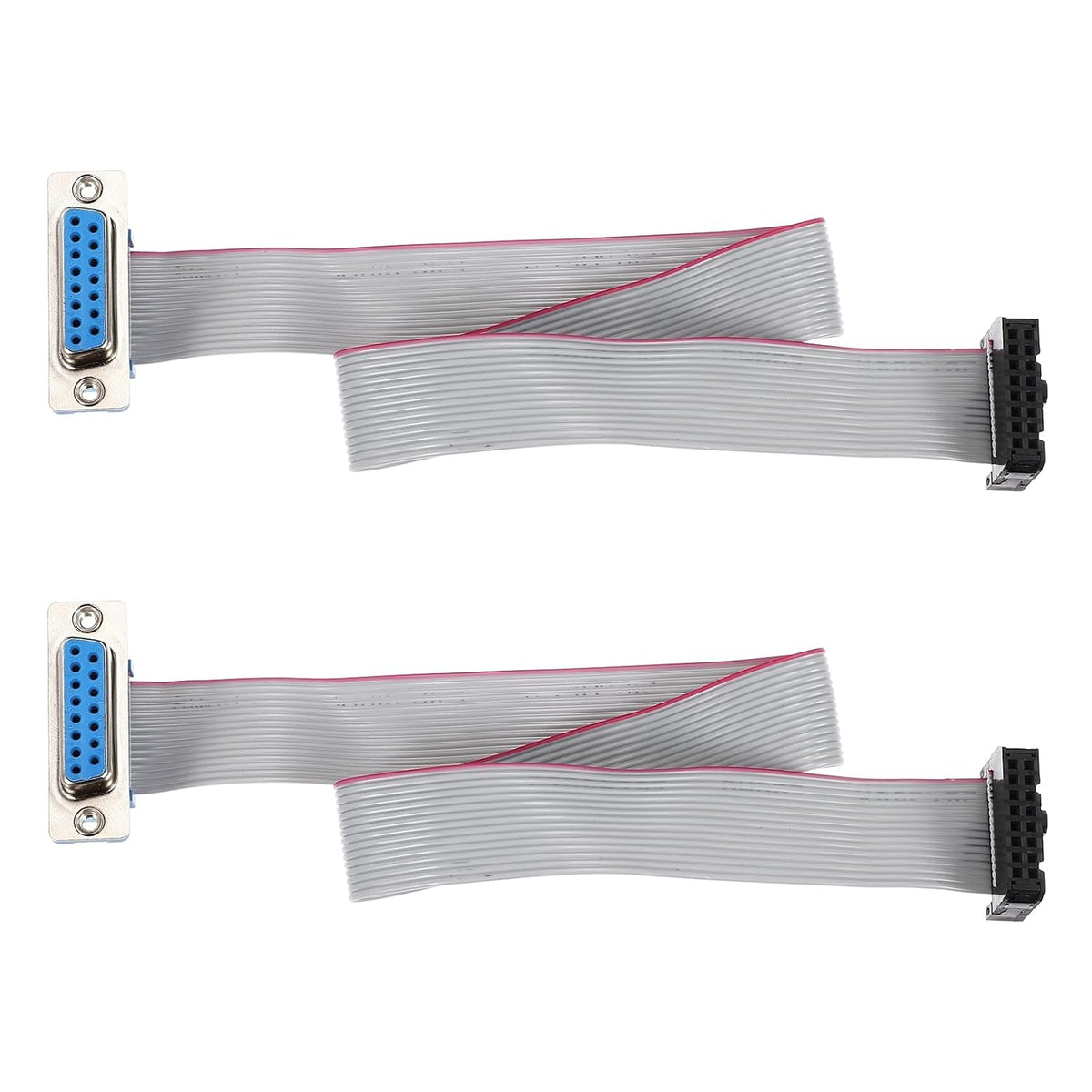 IDC Wire Flat Ribbon Cable DB15 Female to FC-16 Female Connector 2.54mm Pitch 30cm Length 2pcs